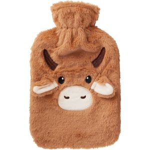 Warmwaterkruik koe - Licht bruin - 2L - pluche - met hoes - rubber - kruik - bedkruik - warmwaterzak - kruik met hoes