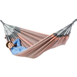 Luilak 2 persoons hangmat - 100% Katoen - 350x160cm - 160kg draagkracht - binnen & buiten - Grijs, Roze