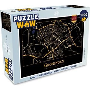 Puzzel Kaart - Groningen - Luxe - Goud - Zwart - Legpuzzel - Puzzel 1000 stukjes volwassenen