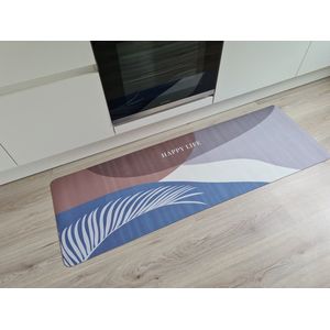 Extra Grote Badmat - Happy Life - 50x150cm - Wave - Keukenmat - Badkamer - Keuken Loper - Badkamermat - Douchemat - Anti Slip - Rubber Achterkant - Extra Groot