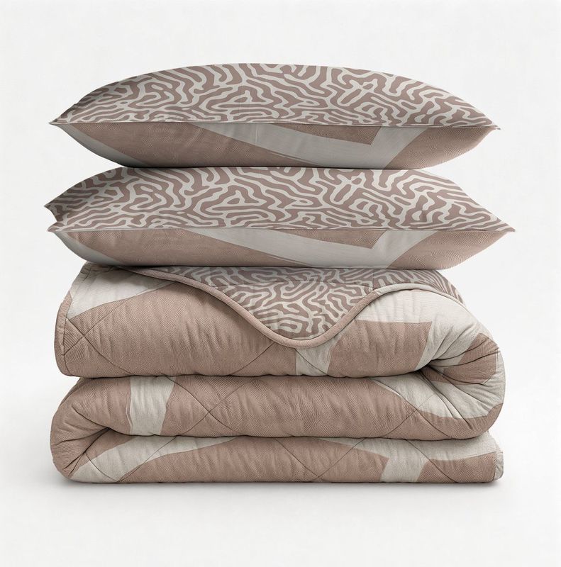 Sleeptime 2 in 1 Dekbed zonder Overtrek Shapes - Dekbed - 200 x 200 cm + 2 x kussenslopen 60x70 - Zand