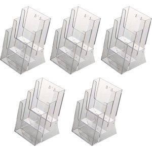 5  Pack | Folderbakje A5 formaat staand | Folderhouder | Folderdisplay | 3-vaks Tafelmodel | Helder acryl 3mm |