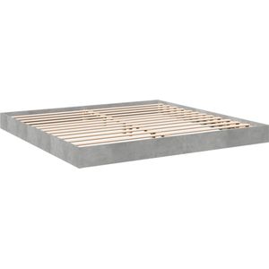 vidaXL - Bedframe - bewerkt - hout - betongrijs - 200x200 - cm