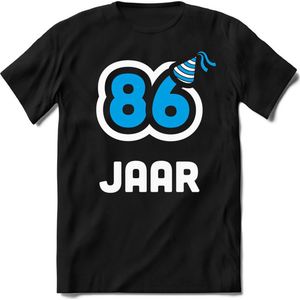 86 Jaar Feest kado T-Shirt Heren / Dames - Perfect Verjaardag Cadeau Shirt - Wit / Blauw - Maat L