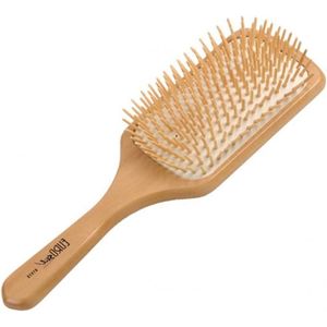Vierkante borstel met houten handvat - groot - 1 uniseks - voor volwassenen - zwart - eenheidsmaat