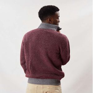 Osborne Knitwear Trui met rits heren - Lamswollen schipperstrui heren - sweater heren met rits - Bordeaux/Grey Mix - S
