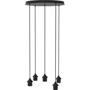 Hanglamp Rond Ø50cm 5-lichts Zwart - diameter 50cm - met 5 pendels > montageplaat zwart | plafondplaat zwart | lampen hang zwart | hanglamp zwart | hanglamp eetkamer zwart | hanglamp keuken zwart | led lamp zwart | sfeer lamp zwart