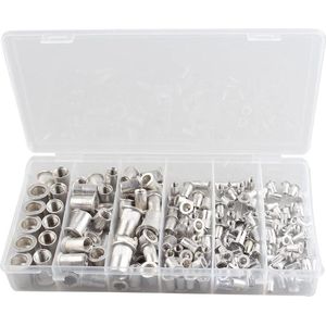 190 Stuks Aluminium Klinknagel Moeren Assortiment Kit - M3 M4 M5 M6 M8 M10 - Platte Kop Schroefdraad Insert Nutserts Assortiment