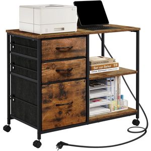 Vasagle Dressoirtafel - Opbergkast op Wielen - Met Oplaadstation - Haltafel - Tv Tafel - Dressoir - Kast - Vintage - Industrieel - 3 Lades