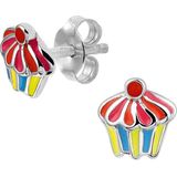 The Kids Jewelry Collection Oorknoppen Cupcake - Zilver Gerhodineerd