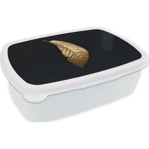 Broodtrommel Wit - Lunchbox - Brooddoos - Bladeren - Luxe - Goud - Zwart - Natuur - 18x12x6 cm - Volwassenen