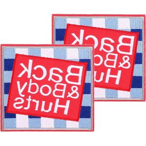 Pijn in rug en lichaam patch - 2 stuks - geborduurde opstrijkbare patches - blauwe kraag werknemer bouwer - grappige patch voor rugzakken, harde hoeden - hondenharnassen vesten tassen .