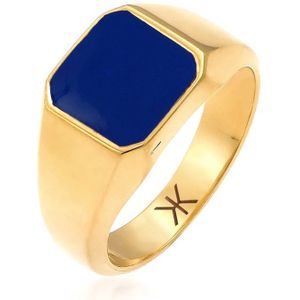 KUZZOI Heren Ring Heren zegelring blauw basis massief met email in 925 sterlingzilver verguld