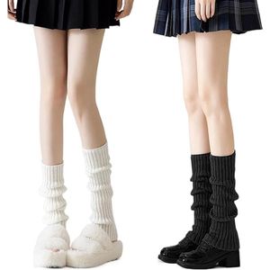 2 paar effen beenwarmers - 40 cm - 2 kleuren - Modieuze en veelzijdige gebreide beenwarmers - Schattig en kawaii - Multifunctioneel - Perfect voor de winter voor dames - Zwart en wit