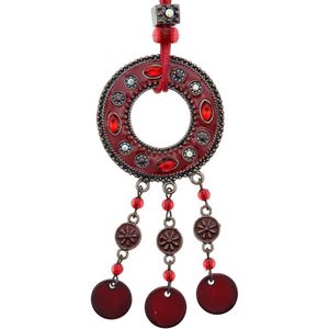 Behave Rode ketting van touw met ronde fantasie hanger