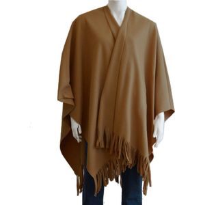 Luxe omslagdoek/poncho - bruin - 180 x 140 cm - fleece - Dameskleding accessoires