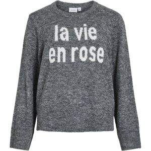 Vila - Vimelie O-neck Detail Knit - Gebreide Trui - Medium Grey Melange