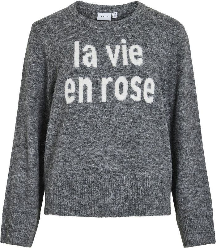 Vila - Vimelie O-neck Detail Knit - Gebreide Trui - Medium Grey Melange