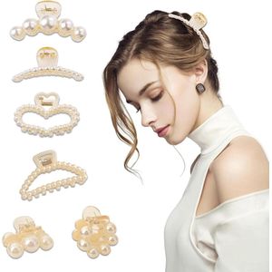 Parelkleurige haarklauwclips voor vrouwen en meisjes - Barrette clips voor dik of dun haar - Mode haaraccessoires - Haarstyling gereedschap voor bruiloftsfeest - 6 stuks .