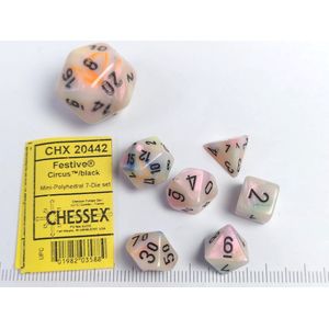 Chessex Feestelijke Mini-Polyhedral Circus/zwarte Dobbelsteen Set (7 stuks)