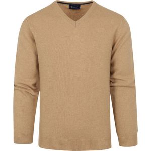 Suitable - Pullover Wol V-Hals Beige - Heren - Maat L - Modern-fit