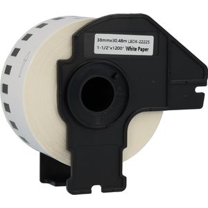 Dappaz - 10 stuks Brother DK-22225 Compatible Labels - Doorlopende labelrol - 38 mm x 30,48 m - Zwart op wit - Papier Etiketten - Geschikt voor Brother labelprinters