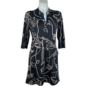 Royal Style - Soepelvallende Travelstof Beige-Zwarte Jurk - Strijkvrij & Machinewasbaar