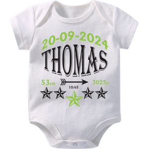 Hospitrix Baby Rompertje met Geboortegegevens Groen Jongen 2.0 | Korte Mouw | Cadeau voor Zwangerschap | Bekendmaking | Aankondiging