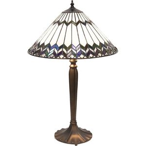 LumiLamp Tiffany Tafellamp Ø 40x62 cm Wit Bruin Glas Tiffany Bureaulamp