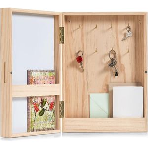 Sleutel-/memobox met whiteboard houten sleutelkast - wit - 42 x 30 x 8 cm