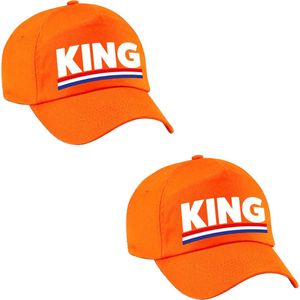 2x stuks king pet / cap oranje - Koningsdag/ EK/ WK - Holland supporter petje / baseball cap