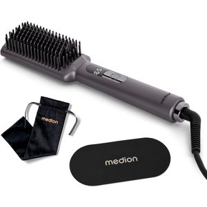 MEDION stijltang met ionentechnologie HB1 (borstelvorm met keramische/tourmaline verwarmingselementen, 5 instelbare warmtestanden (165° - 210°), LED-display met temperatuurindicator) grijs