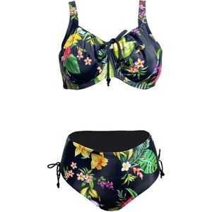 Bikini Set 2-delig- Beugel Bikini (Niet voorgevormd cup) Strandkleding- Zwempak- Badpak- Swimwear FW6038- Zwart met bloempatroon- Maat 40