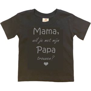 T-shirt Kinderen ""Mama, wil je met mijn papa trouwen?"" | korte mouw | Zwart/grijs | maat 86/92 (XXS)