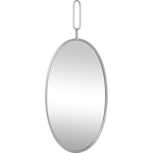 LW Collection wandspiegel zilver rond ovaal 45x96 cm metaal - grote spiegel muur - industrieel - woonkamer gang - badkamerspiegel - muurspiegel slaapkamer zilveren rand - hangspiegel met luxe design