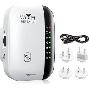 PROKING WiFi Versterker - Stopcontact - Inclusief internetkabel - Repeater - 300Mbps - Draadloos - Wit