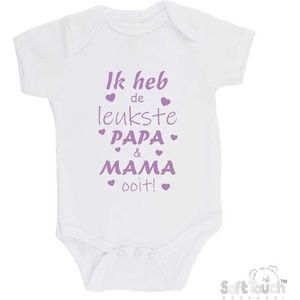 100% katoenen Romper ""Ik heb de leukste papa & mama ooit!"" Meisjes Katoen Wit/lila Maat 68/74