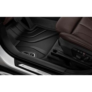 Rubberen Automatten Voorzijde voor BMW X1 (F48 Alle Varianten) - Tweedelig - Slijtvast - Incl. Klittenbandpluggen & Zilver X1 Logo - Linker Stuur - Zwart - Thermoplastische Elastomeren