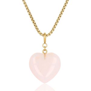 My Bendel Lange boxketting met Rose Quartz hart - 80 cm - Lange boxketting met Rose Quartz hart - Met luxe cadeauverpakking