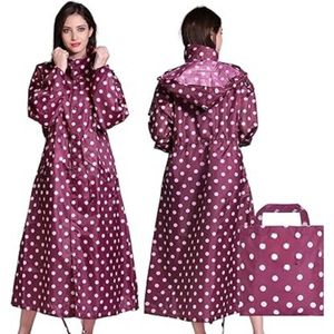 Goodivery® - Stijlvolle lange regenjas Unisex regenponcho voor volwassenen met waterdichte zak met klep - capuchon - trekkoord - regenkleding - regencape - regenjas - dames en heren - Pink Pots - XL