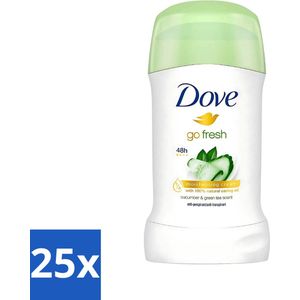 25 x Dove - Deodorant - Go Fresh Stick - 48 uur zweetbescherming - Anti Perspirant - 40 ml - Komkommer - Alcoholvrij Deodorant - Deodorant Voor Gevoelige Huid