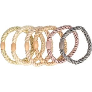 Haarsoires Haarelastieken basic - Hair Tie - Beige bruin crème- Set van 6 - Eenvoudige Haar Elastieken voor Dagelijks Gebruik
