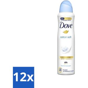 12 x Dove - Deodorant - Spray Cotton Soft - Zachte geur - 150 ml - Dove Deodorant - Antitranspirant - Cotton Soft - Deodorant Spray - Deodorant Voor Gevoelige Huid