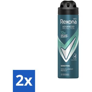2 x Rexona Men - Deodorant Spray - Sensitive - Zachte Bescherming - 150 ml - Rexona Deodorant - Antitranspirant - Gevoelige Huid - Langdurige Bescherming - Alcoholvrij