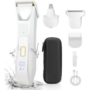 Bodygroomer mannen-3-in-1 baardtrimmer voor heren-bodygroomers-Inclusief neushaartrimmer-Smooth Shave Body Detailer - Lichtgewicht - Met reisslot - LED-scherm - IPX7 waterdicht-Inclusief opbergtas-wit