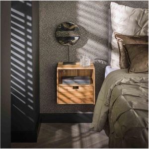 Nachtkastje set/2 XS hangend flat - Massief acacia naturel