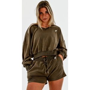 Loungeoutfit / joggingpak dames / huispak / comfy outfit / loungewear short + sweater (donkergroen)