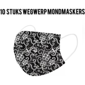 Barok stijl wegwerp mondmaskers - Zwart- per 10 stuks