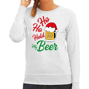 Ho ho hold my beer foute Kerstsweater / kersttrui grijs voor dames - Kerstkleding / Christmas outfit M