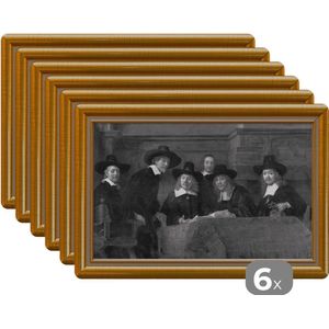 Placemat - Placemats kunststof - Kunst - Van Rijn - Lijsten - Goud - 45x30 cm - 6 stuks - Hittebestendig - Anti-Slip - Onderlegger - Afneembaar
